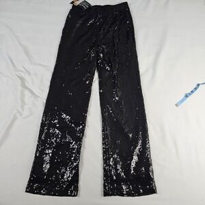 Joan Boyce Black Sequin Pants Flare Leg Pull-on Size  S NEW